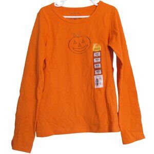 Long Sleeve Halloween‎ Fall T Shirt Womens Medium 7/8 Orange Crew Neck Pumpkin